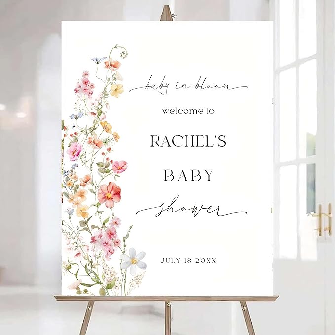Editable Wildflower Baby Shower Welcome Sign, Personalized Boho Floral Baby Shower Sign, Spring Flowers Theme, Elegant Flower Decorations, Custom Name Signage for Boy or Girl #6
