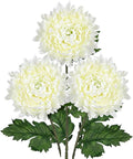 Hollyone 3Pcs Fake Mums Flowers White Artificial Chrysanthemum Flowers Silk Long Stem Floral Arrangements Bouquets Faux Spider Mum Flower Pincushion Flower Bush Spring Home Decor