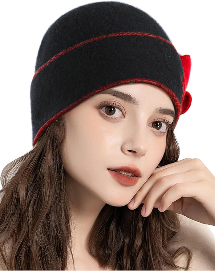 Sumolux Beanie Hats for Women Wool Skull Cap Beret Floral Cuffed French Vintage Dress Cloche Classic Winter 1920s