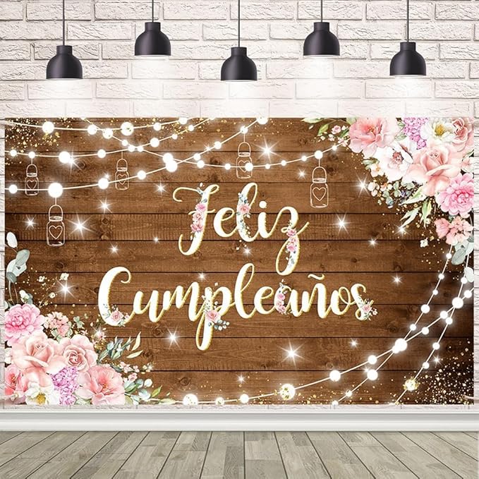 Feliz Cumpleaños Backdrop Pink Floral Retro Mexican Fiesta Happy Birthday Party Decorations Mexico Carnival Birthday Banner Photo Shoot Props 7x5ft