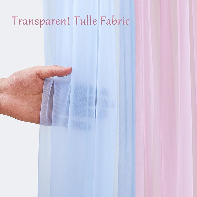 10x10ft Pink Blue Tulle Backdrop Curtain with Lights String for Parites, Sheer Backdrop Curtains for Wedding Baby Shower Birthday Party Photo Shoot Decorations