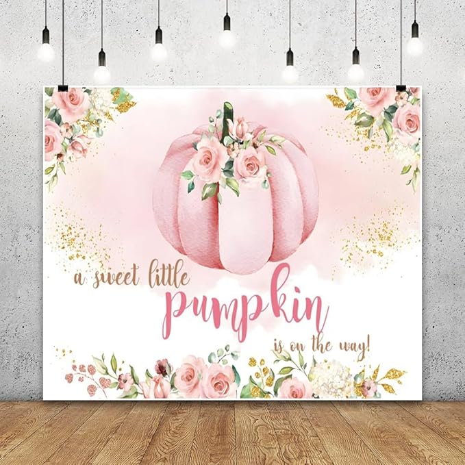 Pumpkin 1st Birthday Backdrop, Blush Pink Floral Pumpkin First Birthday Background, Girl First Birthday Party Cake Table Decoration Banner Photo Booth Props (10x8ft)