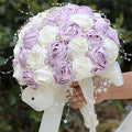 Bridal Wedding Bouquet Round Bling Brooch Bouquet Throw Toss Artificial Rose Flower Bunch for Bride Bridesmaid Wedding Quinceanera(Light Taro Purple & Ivory, 8.7")