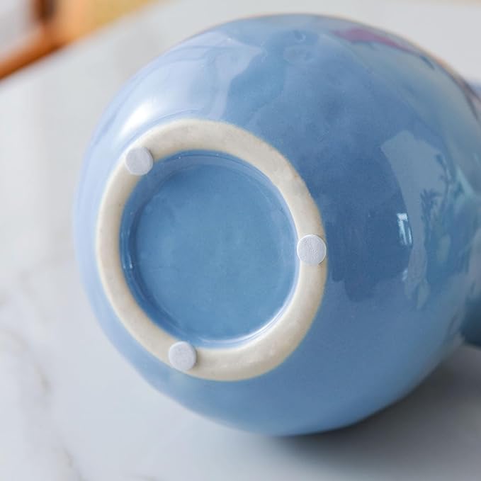 Blue Ceramic Vase with Handle, Pitcher Vases for Modern Farmhouse Home Decor, Small Pottery Flower Jug for Living Room Bedroom Kitchen Office Shelf Decor Centerpiece Table Decoration