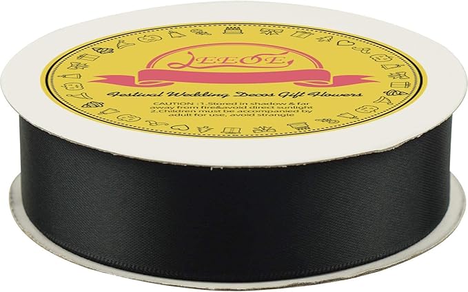 Black Double Face Satin Ribbon 1 inch X 25 Yards Spool Very Suitable for Weddings Gift Package Wrapping Dancer Wand Sewing Party Hair Bow Invitation Decorations and More