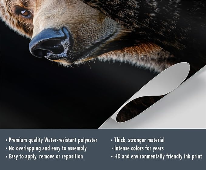 Brown Bear Wall Mural, Bear 3D Wall Murals, Wild Animal Wallpaper Mural, for Living Room Bedroom Large Wallpaper Indoor Decor 59" W x39.4 H