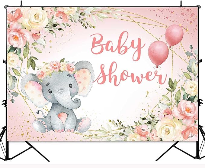 Elephant Baby Shower Backdrop for Girl Blush Pink Floral It's A Girl Baby Shower Party Decoration Photography Background A Sweet Little Peanut Banner Photoshoot Supplies 5x3ft