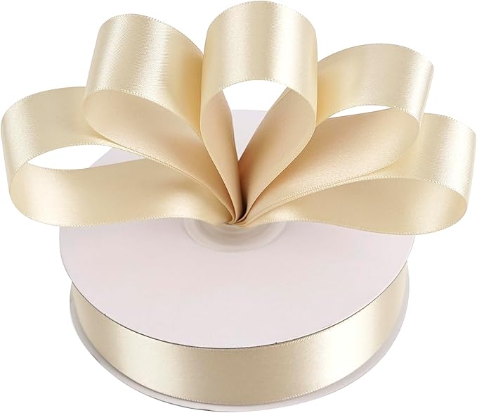 MEEDEE Champagne Ribbon 1 Inch Champagne Satin Ribbon Lux Double Faced Satin Ribbons by 50 Yards Champagne Gold Wrapping Ribbons for Crafts, Wedding, Flower Bouquet, Holiday Decorating