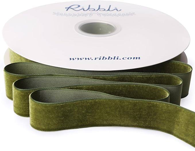 Ribbli Moss Green Velvet Ribbon 1 Inches Continuous 25 Yard Spool Moss Green Christmas Ribbon for Gift Wrapping Crafts Home Decor