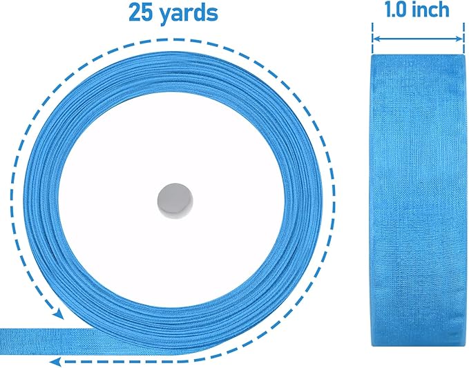 Organza Ribbon Sheer Ribbon, 1" x 125 Yd 5 Rolls Blue Tones for Gift Wrapping, Bouquet, Wedding, Party Decoration, Blue