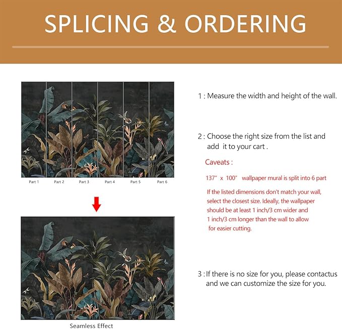 Dark Jungle Wallpaper Peel and Stick Tropical Plant Leaves Self Adhesive Mural for Living Room Bedroom 137"x100"