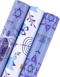 WRAPAHOLIC Hanukkah Wrapping Paper Roll - Mini Roll - 3 Rolls - 17 Inch x 120 Inch Per Roll - Menorah Lights, the Star of David and Dreidels Design