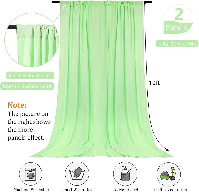 10 x 10 Feet Light Green Backdrop Curtain for Partie, Background Curtains for Photoshoot, Birthday, Wedding, Halloween, Thanksgiving, Christmas, New Year Party Decorations 5Ft x 10Ft, 2 Panels