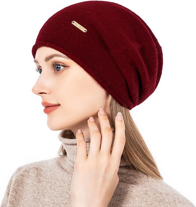 QUEENFUR Knit Slouchy Beanie Hats for Women Cashmere Ski Cap Knitted Wool Soft Warm Winter Hat