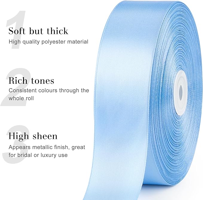 1-1/2 Inches 100 Yards Sky Blue Satin Ribbon, Solid Fabric Ribbon Roll for Flower Bouquets, Gift Wrapping, Wedding, Handmade Crafts