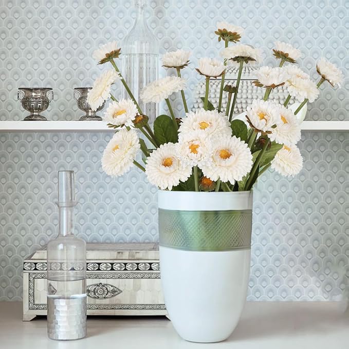 White Artificial Daisy Flowers 8pcs Faux Calendulas Flowers Silk Chrysanthemums with Stems for Floral Arrangements Home Wedding Dining Table Party Decoration(White)