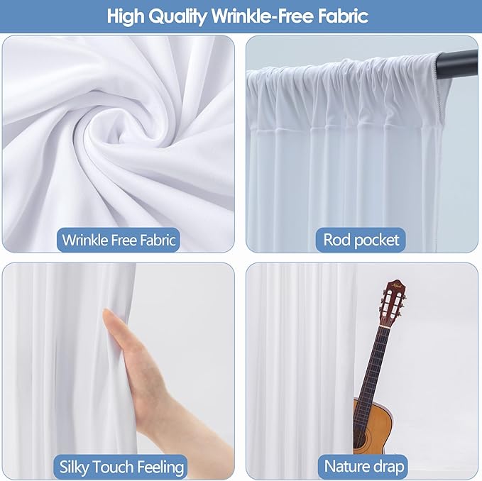 30x10ft Wrinkle Free White Backdrop Curtain for Parties Soft Fabric Drapes Wedding White Curtain Backdrop for Birthday Party Decorations Background for Photography 5x10ft, 6 Panels