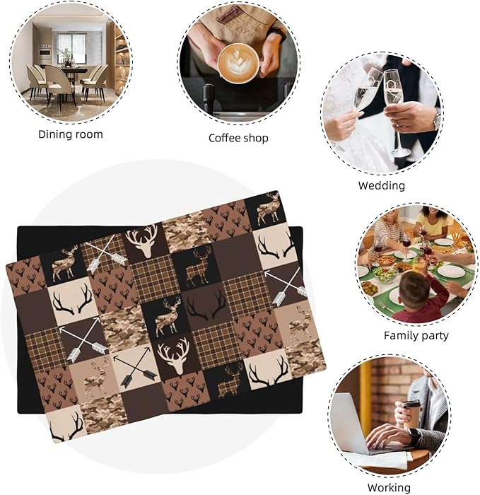 Vintage Camouflage Bear Moose Place Mats Set of 4 Pine Tree Wild Animal Kitchen Dining Table Mat for Indoor Outdoor Decorations 12 X 18 Inch 4 PCS, Style-21