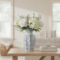 9.5-Inch Blue & White Rustic Vintage Ceramic Vase, Aesthetic Farmhouse Pottery Decor for Living Room, Dining Room & Office