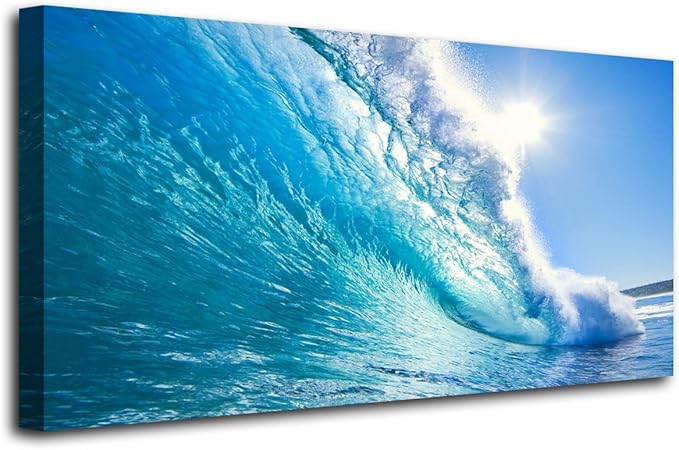 Canvas Prints Wall Art Blue Ocean Wave Surfing Sea Picture Paintings on Canvas Modern Canvas Art For Home Room Office Wall Decorations 70"x 35"| 180x90cm