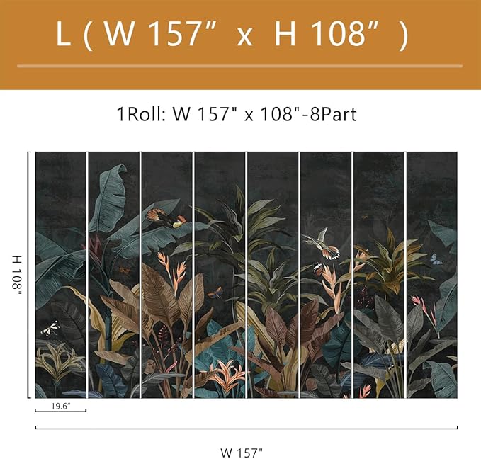Dark Jungle Wallpaper Peel and Stick Tropical Plant Leaves Self Adhesive Mural for Living Room Bedroom 157"x108"