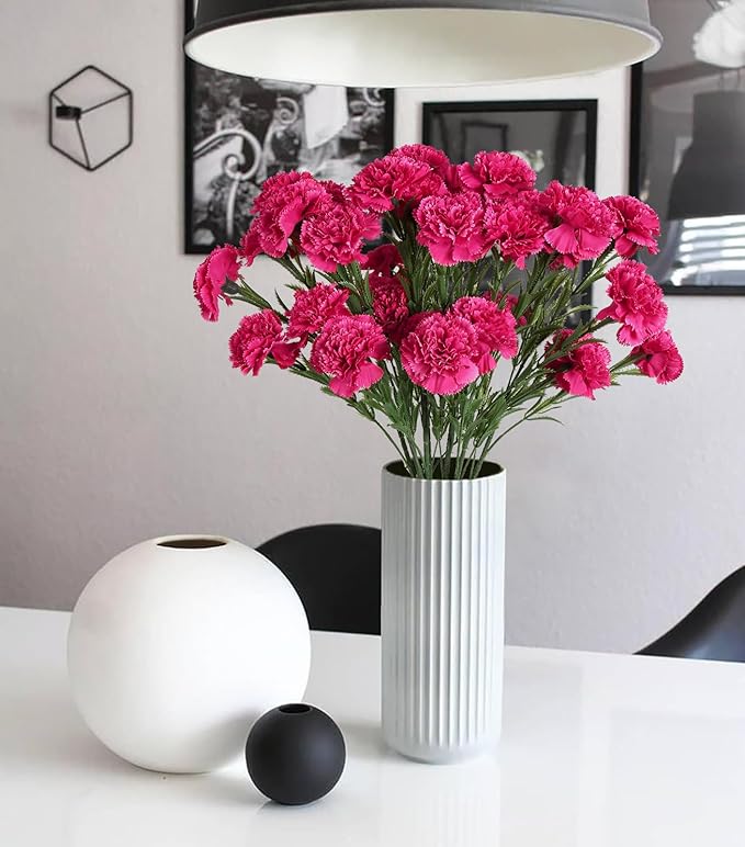 IPOPU 30 Heads Carnations Artificial Flowers 6PCS Silk Carnations 27.56in Artificial Flowers with Stems for Wedding Home Table Centerpieces Floral Arrangements(Hot Pink)
