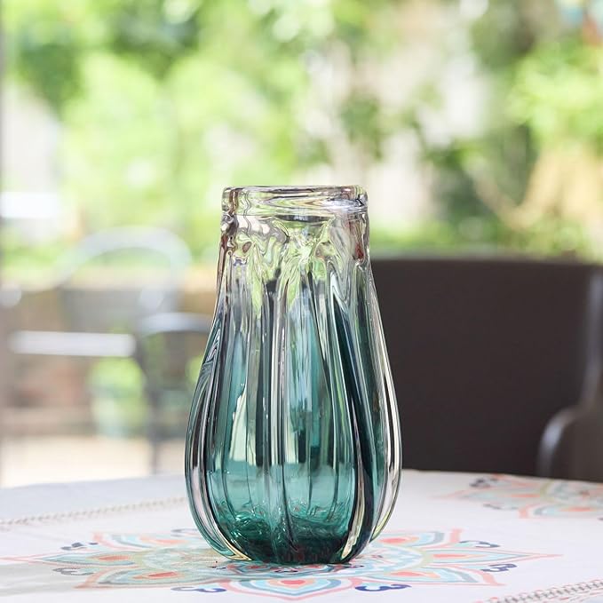 Luxury Lane Hand Blown Laine Sommerso Art Glass Vase for Home Decor 10 inch Tall Centerpiece Table Decoration