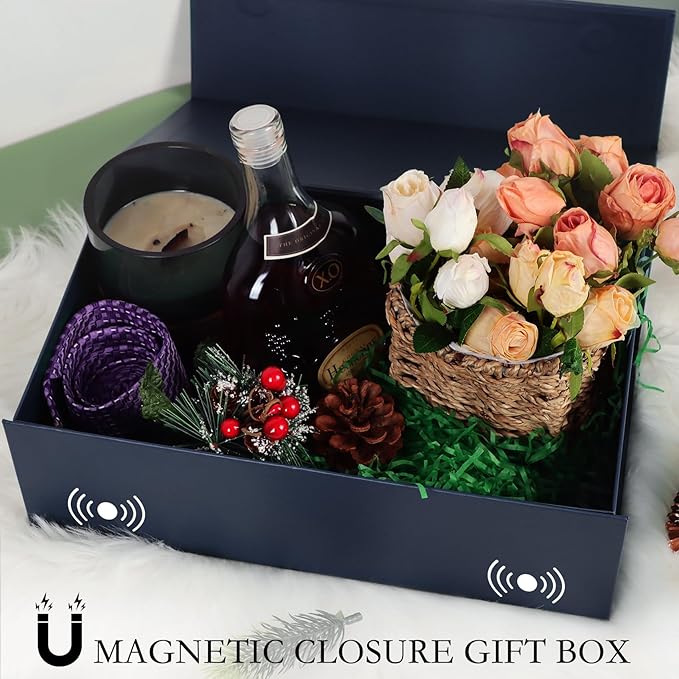 Navy Blue Gift Box with Magnetic Lids 13.8x8.3x4.4 in, Bridesmaid Groomsman Proposal Box, Large Rectangle Storage Box 5 Pack