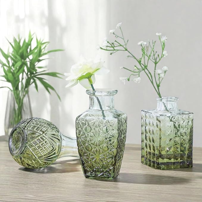 Glass Bud Vases Set of 40 PCS, Small Flower Vases for Wedding Centerpiece Table Decoration, Vintage Vase in Bulk for Flower Arrangements, Mini Vase for Birthday Party, Festival Home Decor,Green