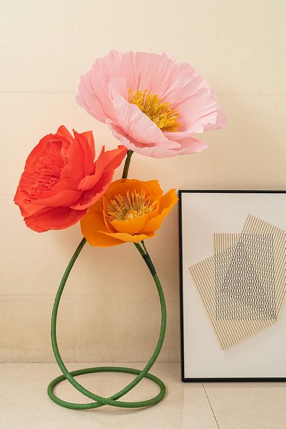 16" 3D Paper Flower Decoration for Wall, Giant Paper Flowers, Large Handcrafted Paper Flowers (Orange Red/Orange Yellow/Pink, Set of 3)
