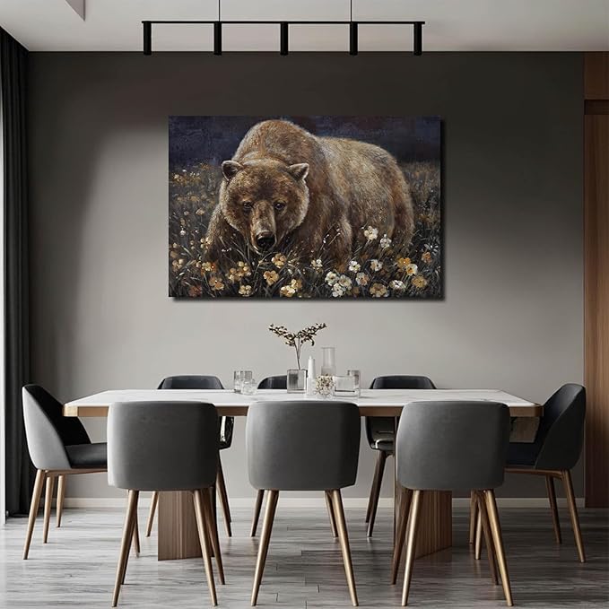 LEVERUP Large Nature Wall Art Bear Canvas Wall Pictures Colorful Home Decor for Living Room Bedroom Hotel 32×48 Inch Modern Hallway Decorations
