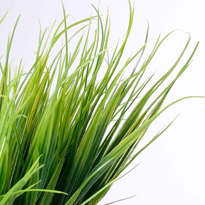 12 Bundles Artificial Grasses Outdoor UV Resistant Fake Grass No Fade Faux Plastic Plants Garden Window Box Decorating(Green Grass)