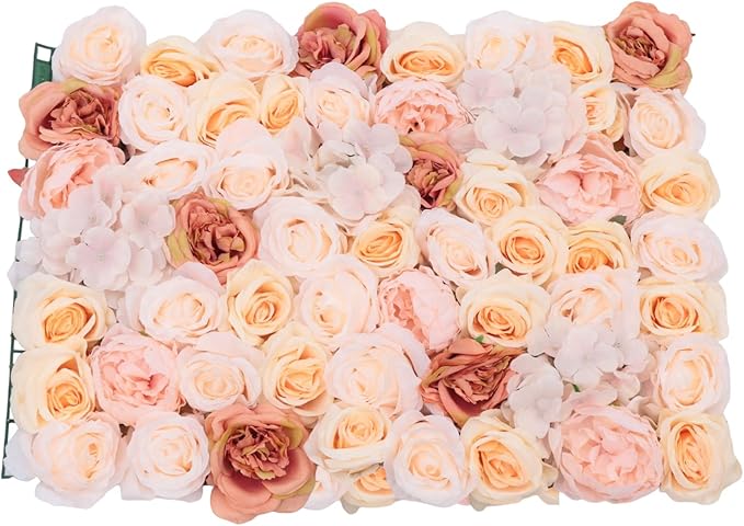 Gdrasuya10 4pcs Realistic Flower Wall Background Artificial Flowers Wall Backdrop Panel 3D Silk Rose Fake Flower Wall Panel Banquet Wedding Party Decor, Photography Background 60 x 40 cm