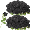 52 PCS Black Roses Artificial Flowers, Fake Roses Bouquet, Artificial Black Rose with Stems for Wedding Flowers Decoration, Valentines Day Mothers Day, Bridal Bouquet Rose