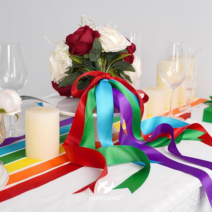HUIHUANG Rainbow Ribbon 1-1/2 inch Colored Double-Faced Satin Ribbon for Gift Wrapping, Bows Making, Hairs, Flower Bouquets, Crafts, Pride Day, Birthday Party Decor- 6 Rolls, Total 30 Yards