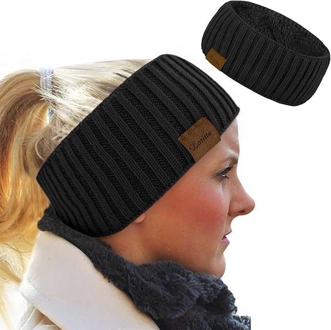Loritta Womens Ear Warmers Headbands Winter Warm Fuzzy Cable Knit Head Wrap Fleece Lined Gifts
