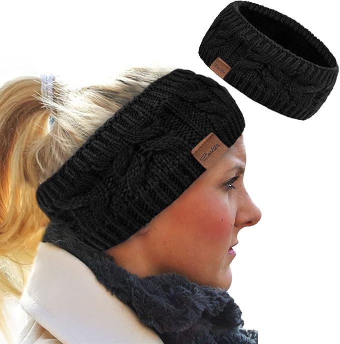 Loritta Womens Ear Warmers Headbands Winter Warm Fuzzy Cable Knit Head Wrap Fleece Lined Gifts