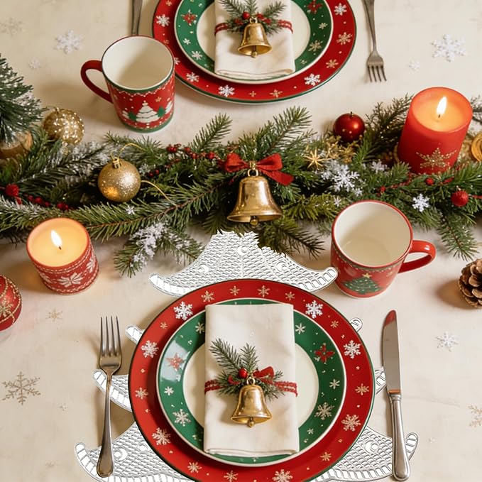 Lot of 6 Christmas Placemats, Placemats Decorations Table Mats Hollow Out Vinyl Place Mats for Dining Table Setting Kitchen Table Mats Christmas Decoration (Silver Christmas Tree)