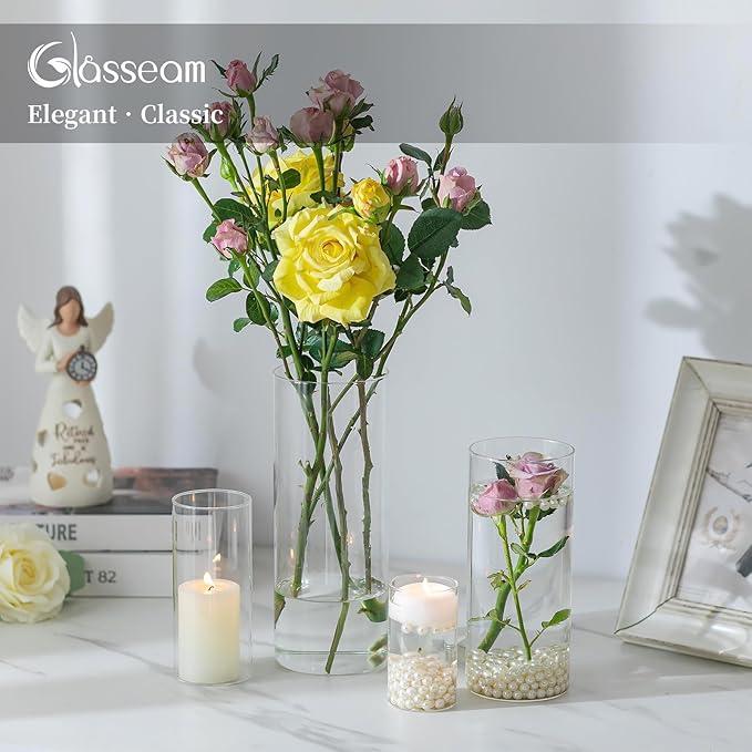 Cylinder Glass Vase Set of 30, Cylinder Vases for Centerpieces Bulk, Modern Clear Hurricane Candle Holders for Pillar Candles, Wedding Flower Vases for Floating Candle Table Decorations