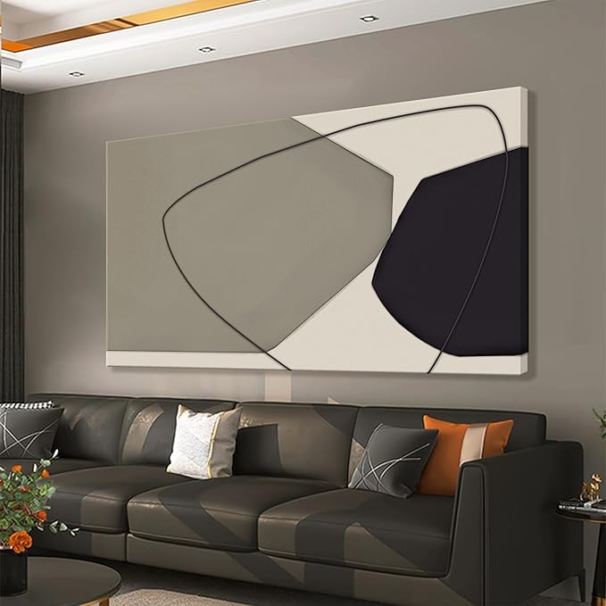 Large Abstract Wall Art Black And Grey White Wall Art Geometric Color Block Line Painting Artwork Canvas Art Wall Decor Simple Picture Artwork For Living Room Bedroom Office Home Artwork 29"X 58"