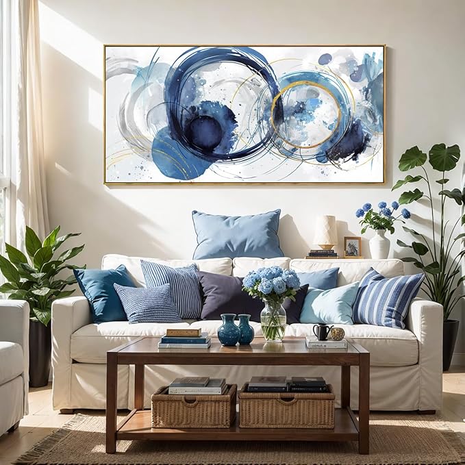 Wall Art Abstract Art Paintings Blue Fantasy Colorful Graffiti on White Background Modern Artwork wall Decor for Living Room Bedroom Kitchen 24"x48" with Framed