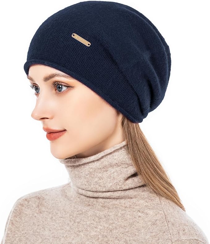 QUEENFUR Knit Slouchy Beanie Hats for Women Cashmere Ski Cap Knitted Wool Soft Warm Winter Hat