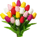 Real Touch Artificial Tulips, 20pcs Fake Tulip Flower Stem, PU Faux Tulip 13.5” for Mother's Day Easter Valentine's Gift, Home Decor, Wedding, Table Centerpiece, Floral Arrangement, Multicolor