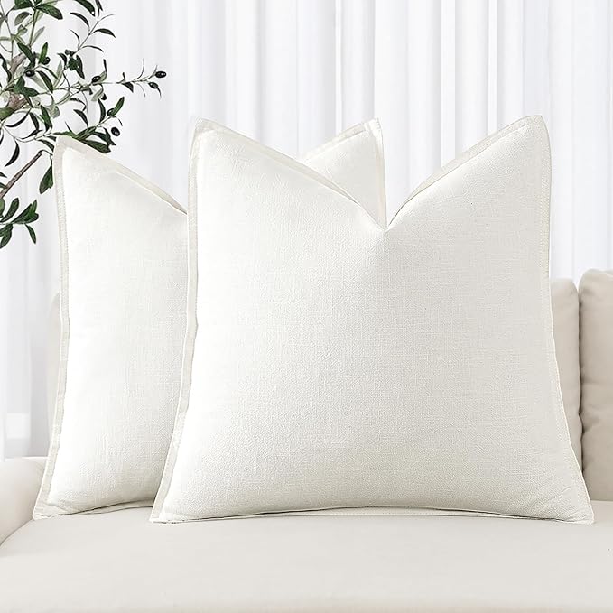 MIULEE Decorative Linen Euro Sham Pillow Covers 24x24 Cream White Boho Farmhouse Neutral Christmas Couch Throw Pillows for Bed Pack of 2 Accent Modern Pillowcase Sofa Livingroom Home Decor