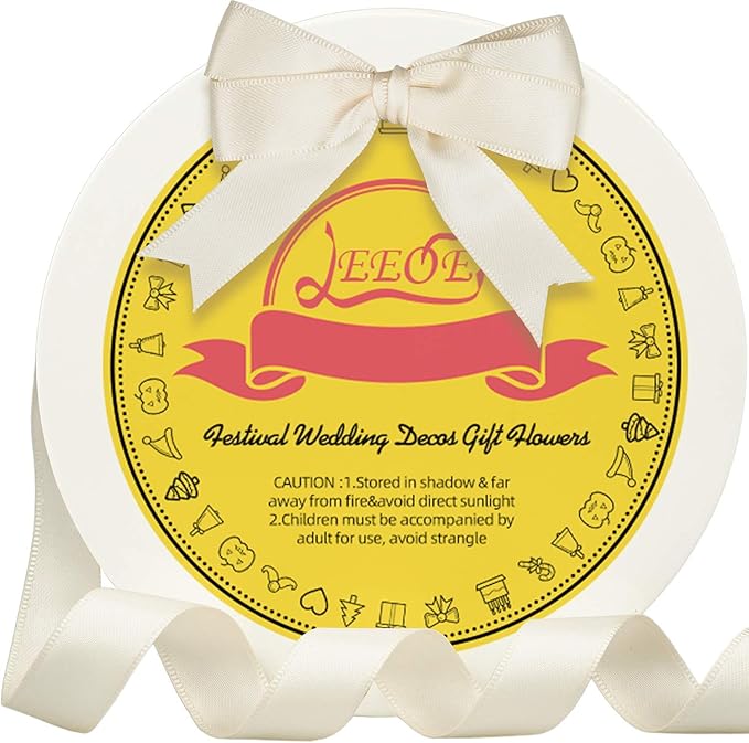 Double Face Ivory Satin Ribbon 5/8 inch X 50 Yards Polyester Ivory Ribbon for Gift Wrapping Very Suitable for Weddings Party Invitation Decorations and More