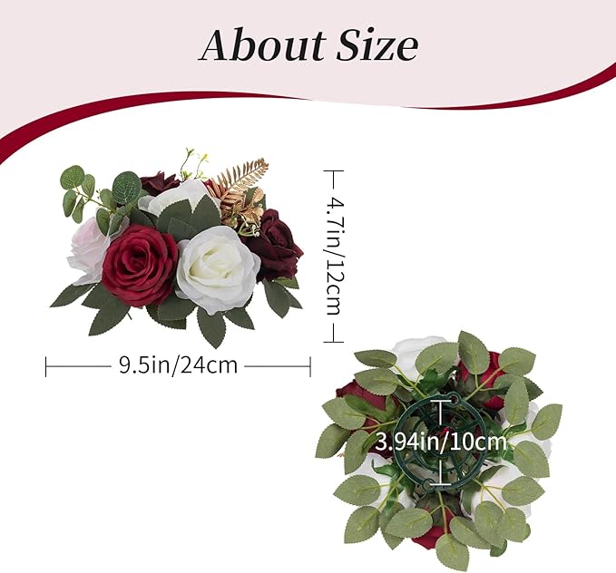 BLOSMON Artificial Flowers Ball Wedding Centerpieces 6 Pcs Burgundy Rose Artificial Flower Center Pieces Decoration for Table Silk Kissing Ball Faux Floral Bouquet Arrangements Home Party DIY Decor