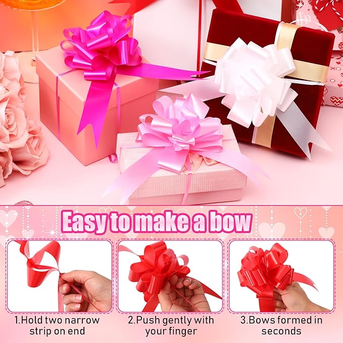 100 Pcs 5 Inch Christmas Pull Bows for Gift Wrapping, Gift Wrapping Pull Bows with Ribbon for Christmas Presents Wedding Decor Basket Bag Holiday Decor(Elegant Color)