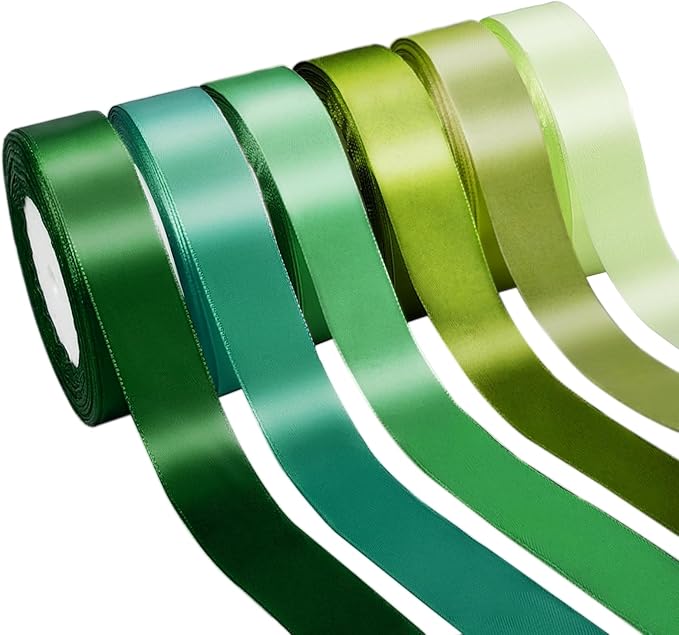 150 Yards Green Satin Ribbon 1 Inch 6 Rolls Assortment Ribbons for Crafts Gift Wrapping Flower Bouquet Wedding Invitations Birthday Party Festival Decoration Hair Bows