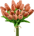 Mandy's Artificial Tulips 20 Stems Dark Orange PU Faux Flowers for Thanksgiving and Christmas Decorations Wedding Home Decor 13.5 Inch