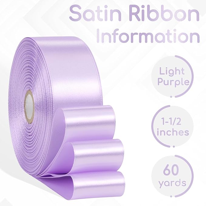 Light Purple Satin Ribbon 1-1/2 Inch 60 Yards, Solid Polyester Fabric Ribbon for Eternal Flower, Gift Wrapping, Crafts, Floral Arrangement, Wedding, Easter
